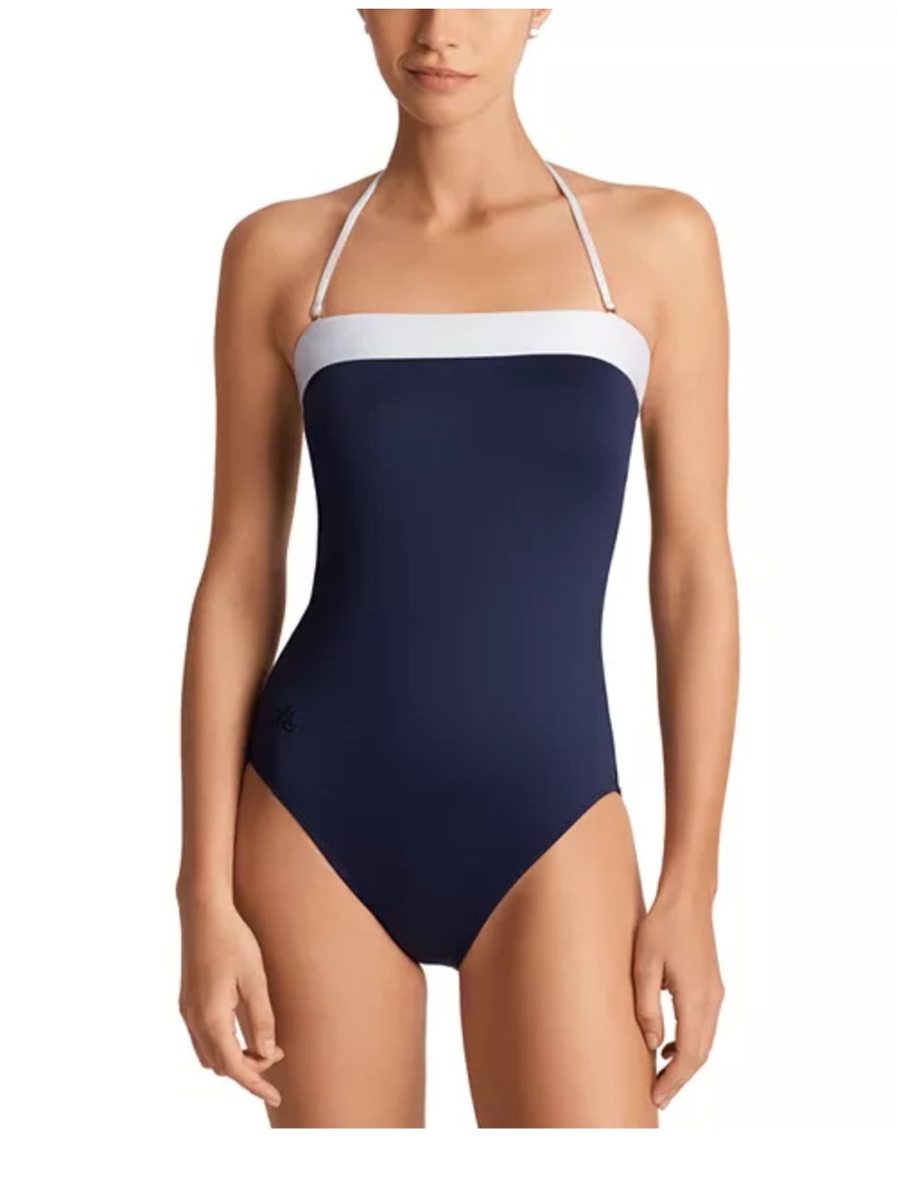Ralph Lauren Navy One-Piece with White Bandeau Trim